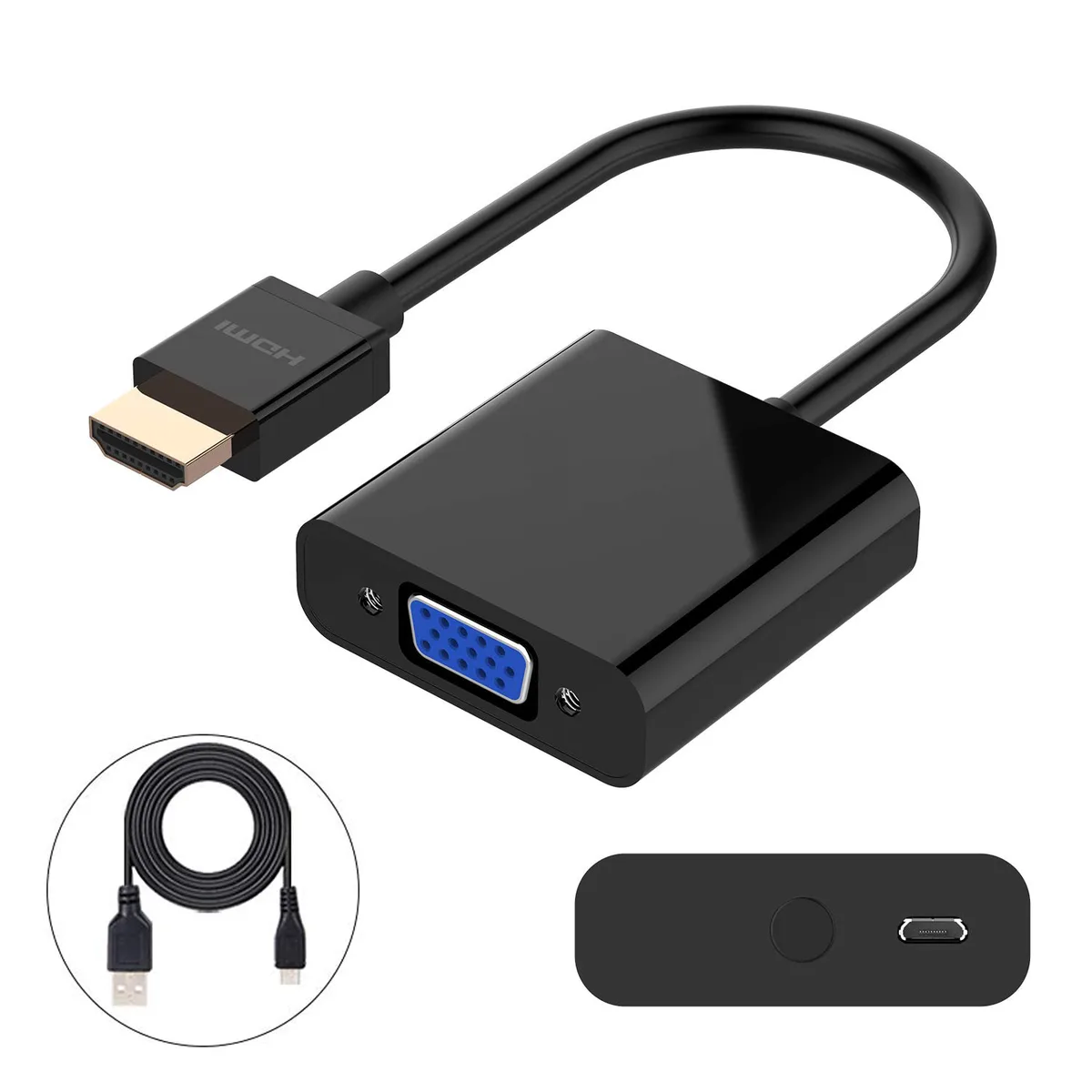 ESTONE ESTONE HDMI to VGA Adapter 10 ft Black Micro USB Power 3.5 mm Audio 1920x1080 60Hz — product photo