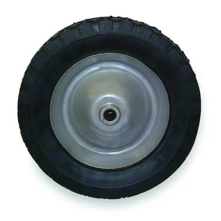 Grey semi-pneumatic wheel with diamond tread, 7 inch diameter, offset hub