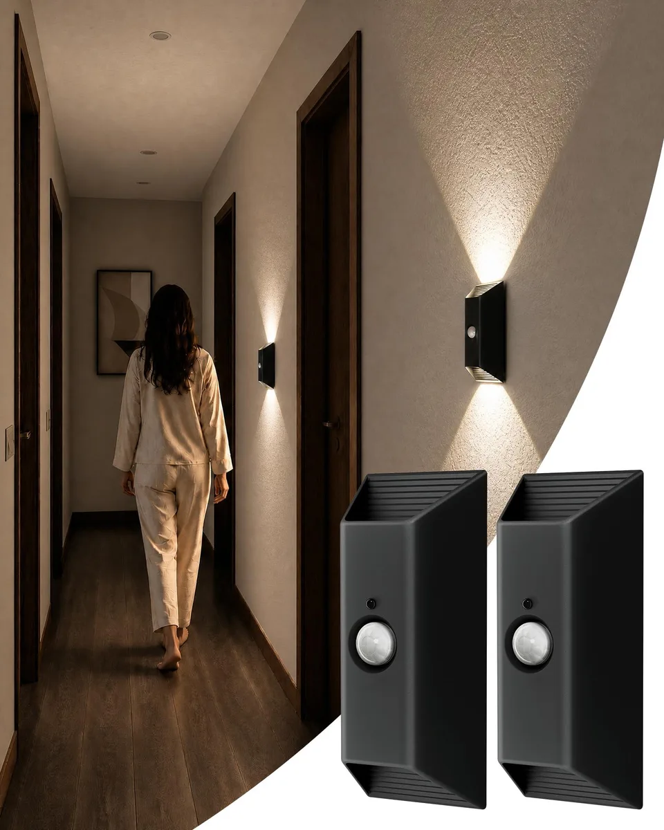 Two black rectangular wall lights with magnetic mounting pads and USB-C cables