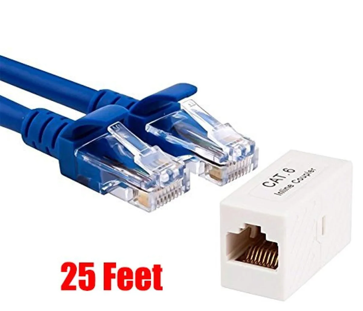 Monoprice Inc. Monoprice Inc. 25 ft Cat6 550 MHz 24 AWG Blue Ethernet Cable with RJ45 Inline Coupler — product photo