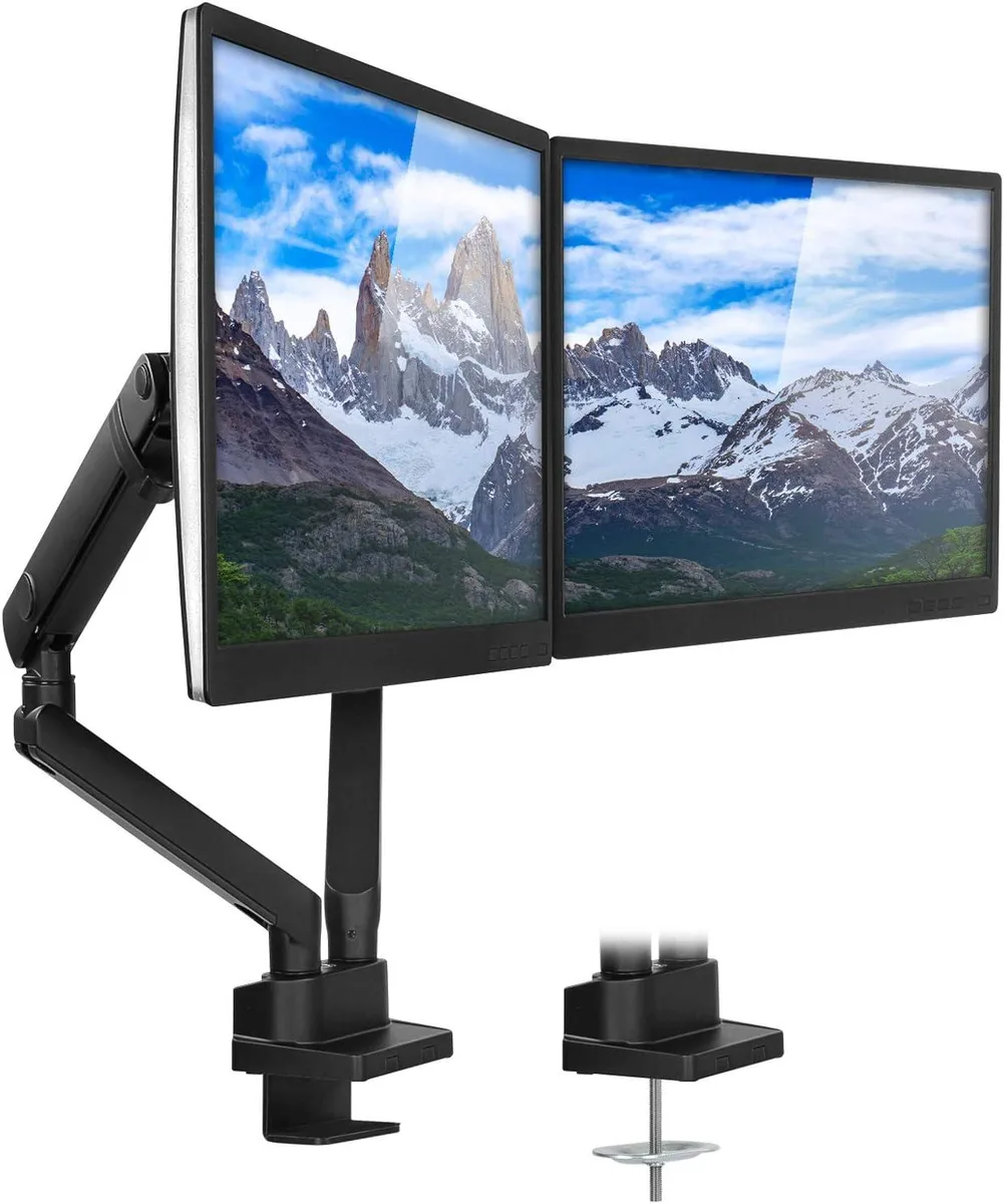 PISKEKAT PISKEKAT Dual Monitor Arm Mount 24-32in VESA 75/100 17.6lb C-Clamp Grommet — product photo