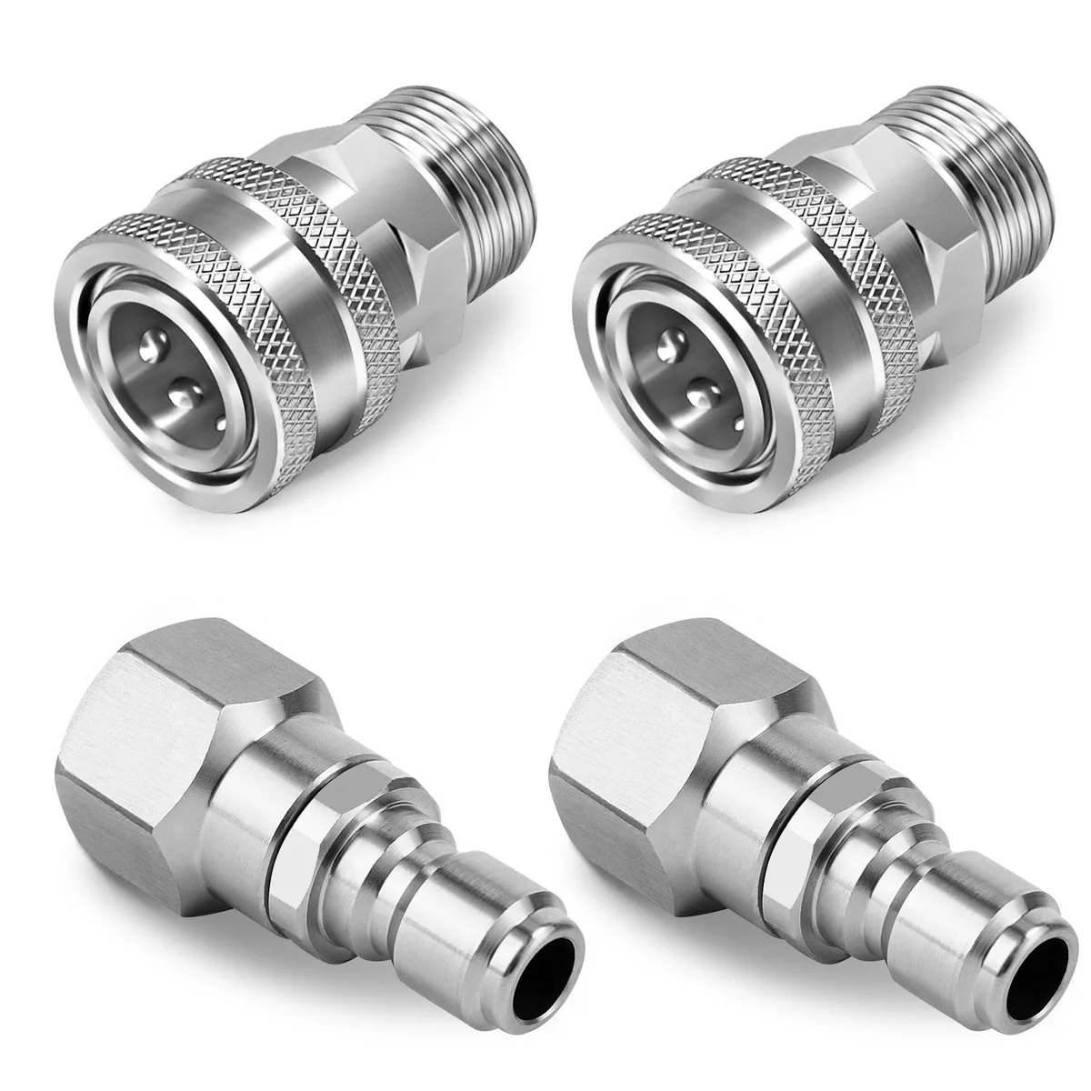 NSI NSI N002943513 4 Pcs Pressure Washer Swivel Adapter Set M22 14mm to 3/8 Inch 5000 PSI Stainless Steel — product photo