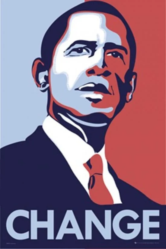 Poster of Barack Obama with Change slogan, 24 by 36 inches, matte paper finish