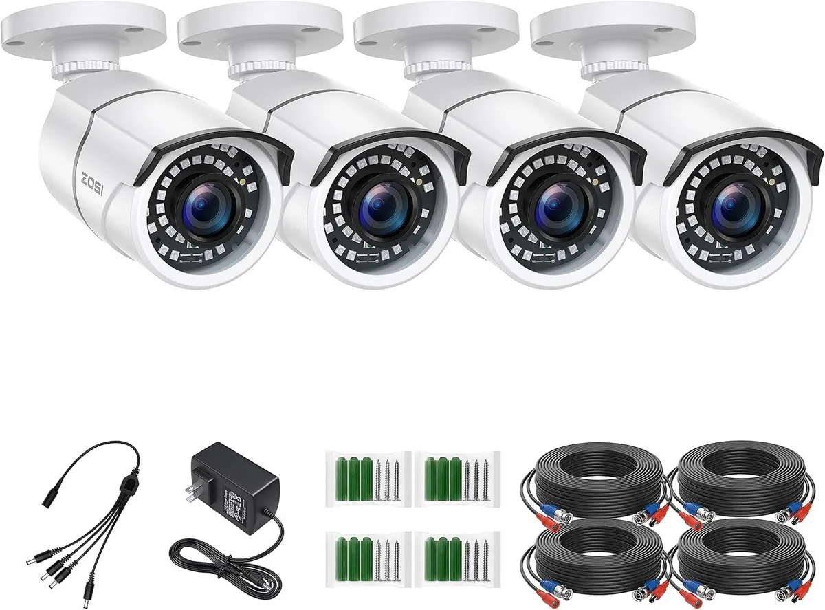TAURKENAM TAURKENAM 4 Pack 2MP 1080p HD-TVI Bullet CCTV Camera 36 LEDs IP67 120ft Night Vision 3.6mm 105° — product photo