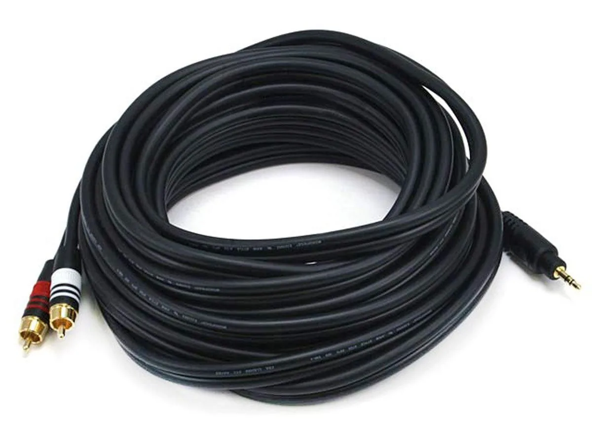 Monoprice Inc. Monoprice 105601 25 ft 3.5mm Stereo Male to 2RCA Male 22AWG Cable - Black — product photo