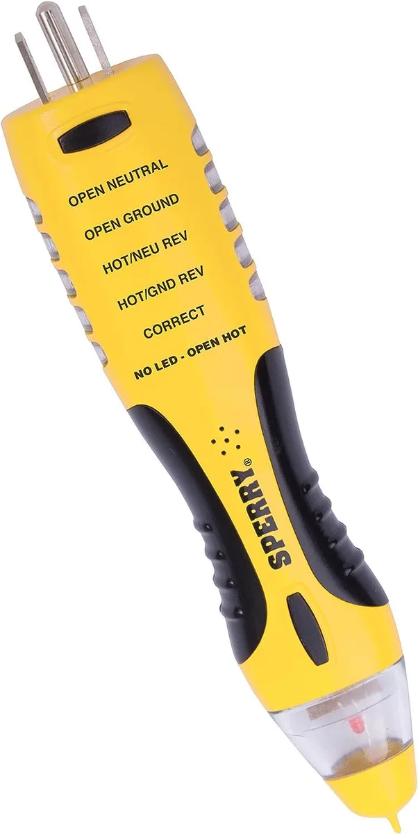Yellow dual-ended tester with rubber grip and probe tip