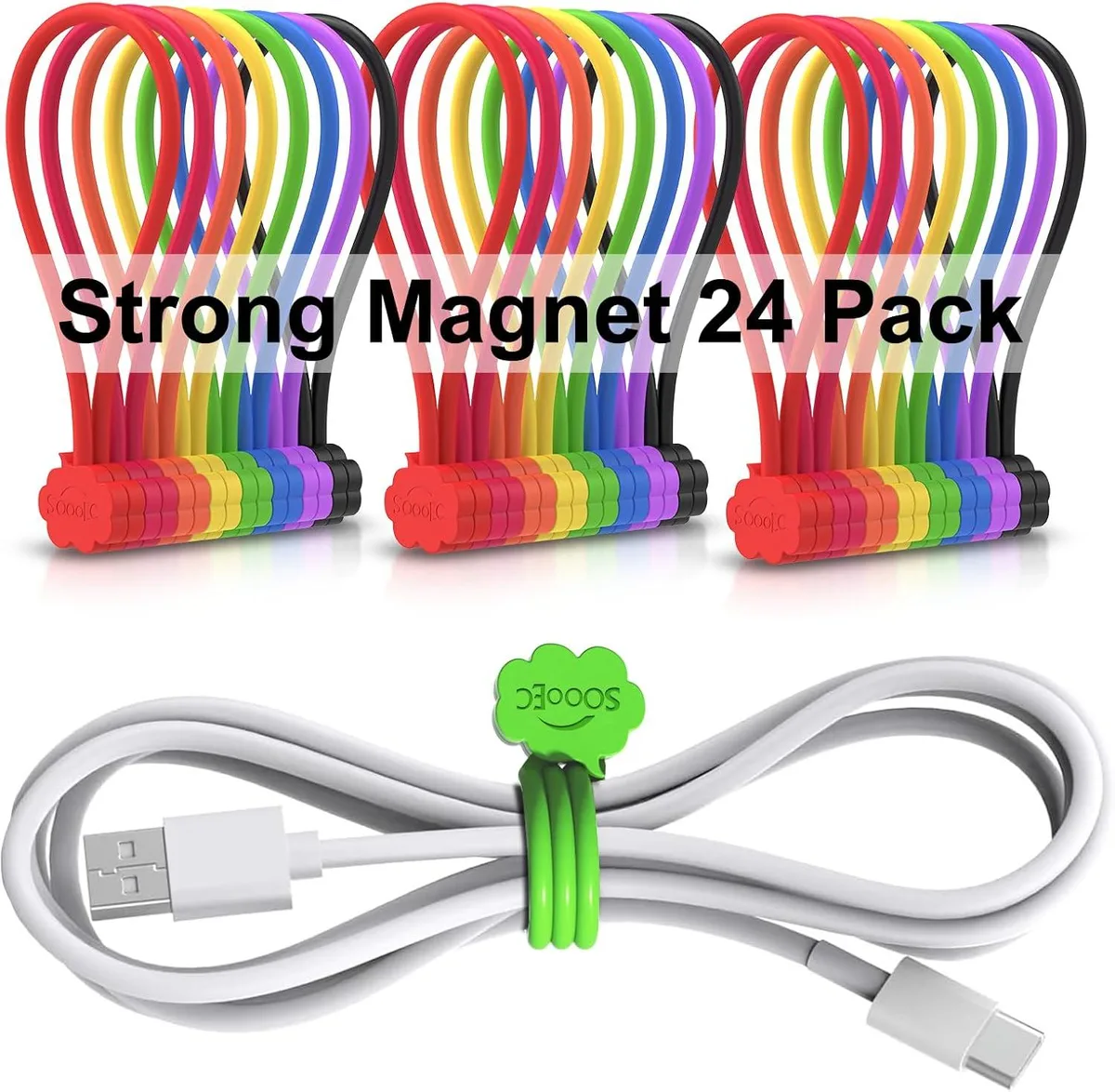 Ennovor Ennovor Magnetic Cable Ties 24 Pack 7.2 Inch Cloud Design Assorted Colors — product photo