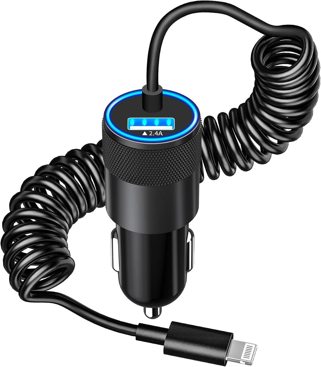 Leelbox Leelbox 4.8A Dual USB Car Charger with 6FT Coiled Lightning Cable — product photo