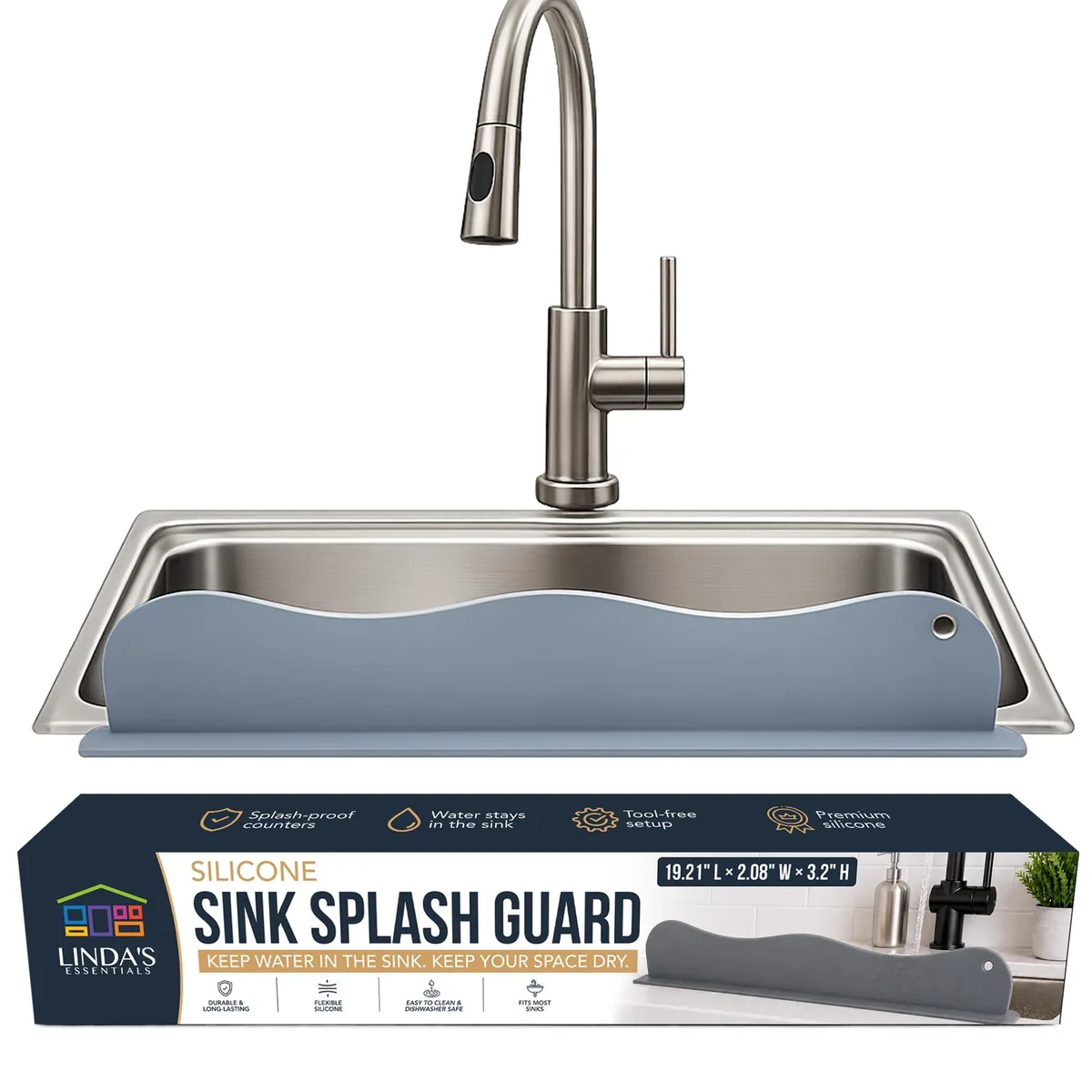 Grey Silicone Sink Splash Guard 19.21" L — product photo