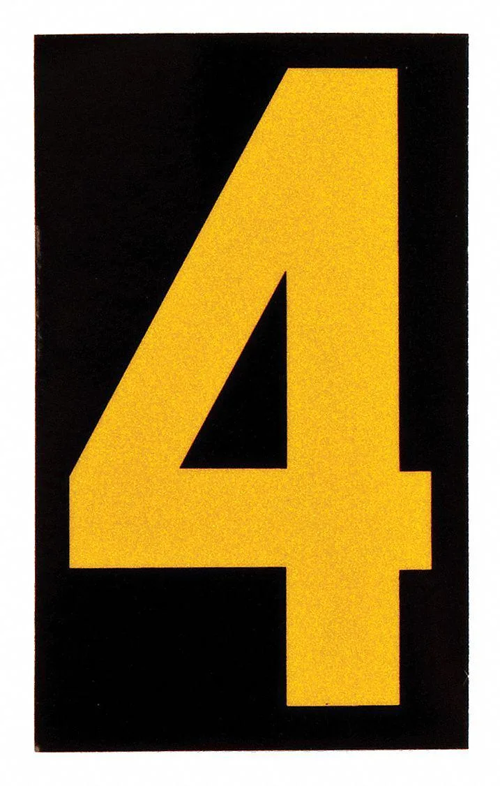 Yellow-on-black reflective number 4 labels, pack of 25