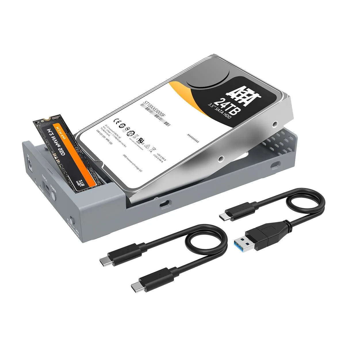 MAIWO MAIWO Dual Bay M.2 SATA &amp; 2.5/3.5″ SATA Enclosure 10Gbps USB 3.2 Gen 2 Type-C Grey — product photo