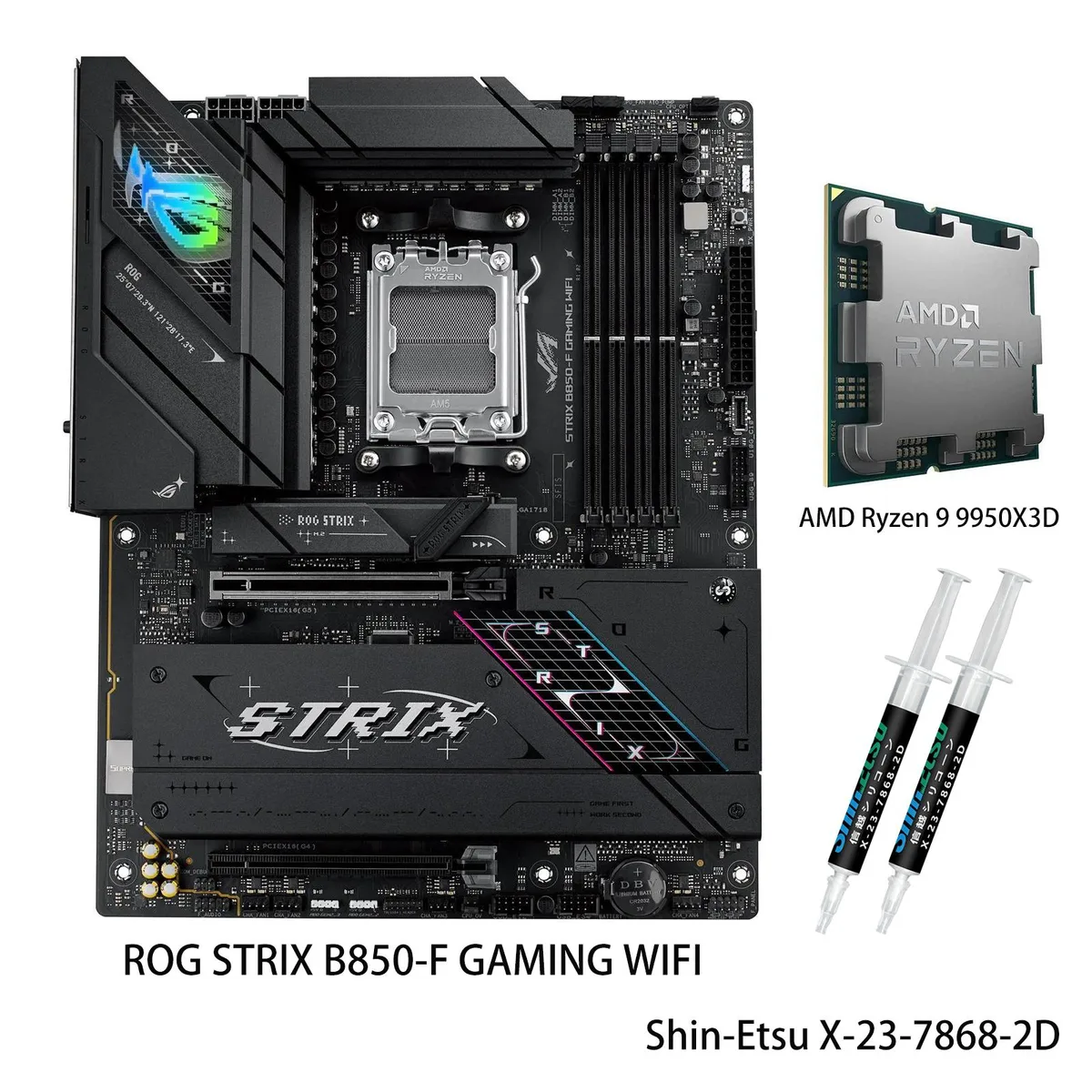 ASUS ASUS ROG STRIX B850-F GAMING WIFI + Ryzen 9 9950X3D AMD motherboard CPU Combo — product photo