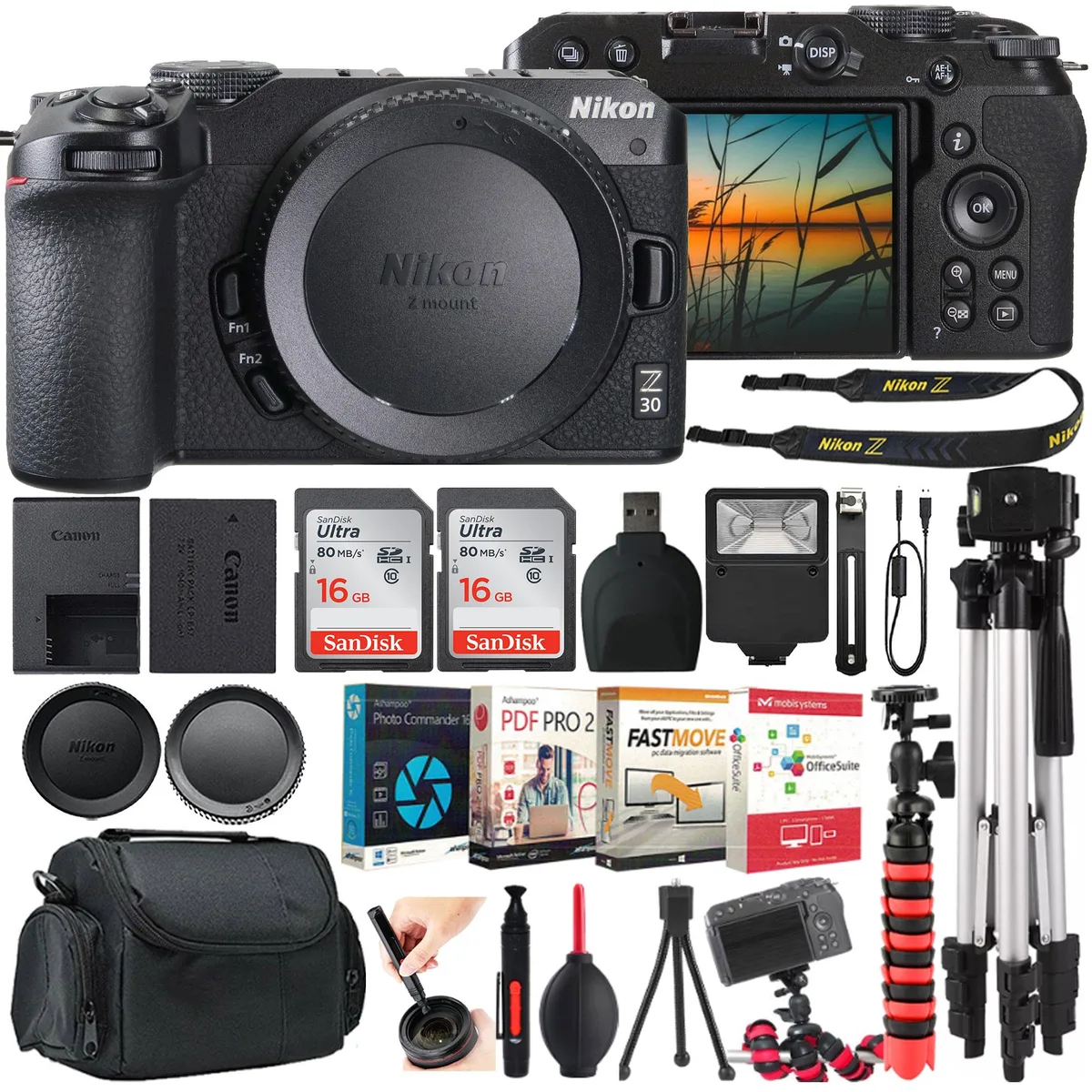 Nikon Global Nikon Z 30 Mirrorless Camera Body (Black) Accessory Bundle — product photo