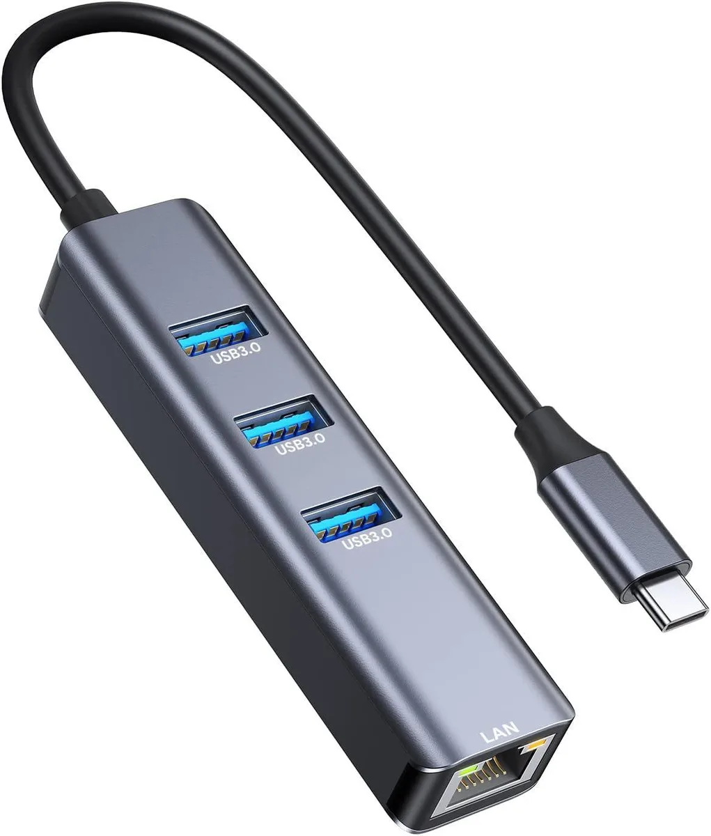 WRIARICH WRIARICH C2N3USB3 USB-C to Ethernet Adapter 3-Port USB 3.0 Hub 1000Mbps RJ45 5Gbps — product photo