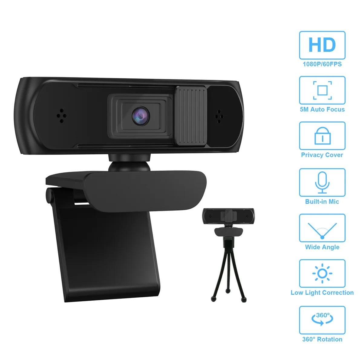 EACH EACH 1080p Webcam Black USB 30 fps Privacy Cover Tripod — product photo