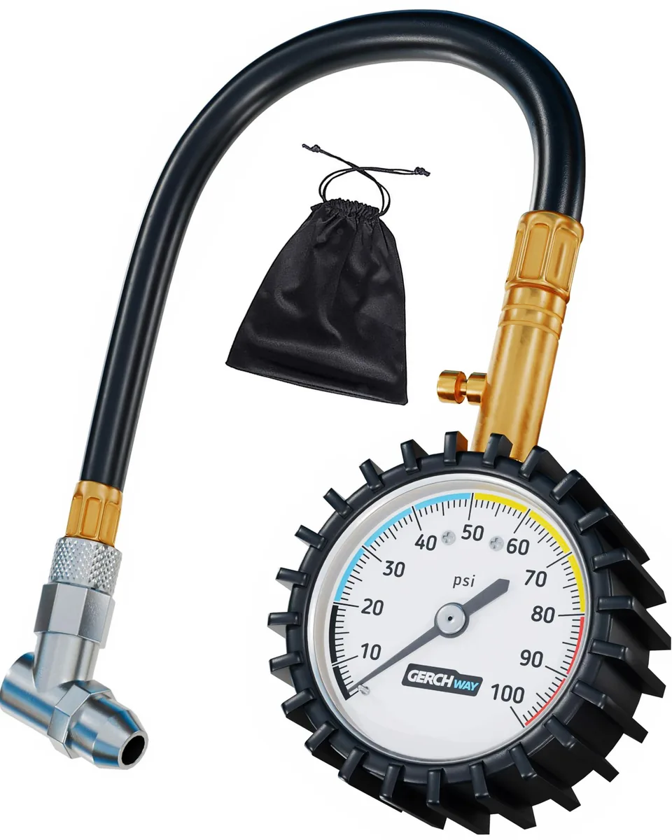KEHIPI KEHIPI Tire Pressure Gauge 100 PSI 45° Chuck 12-inch Hose — product photo