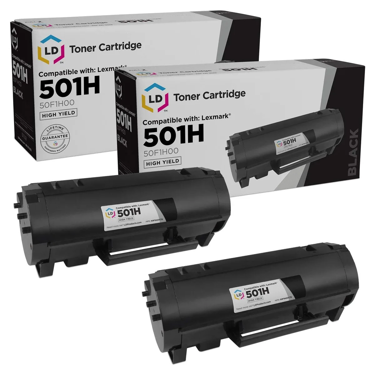 LD Products LD Products Compatible Toner Cartridge for Lexmark 501H 50F1H00 High Yield Black 2-Pack — product photo