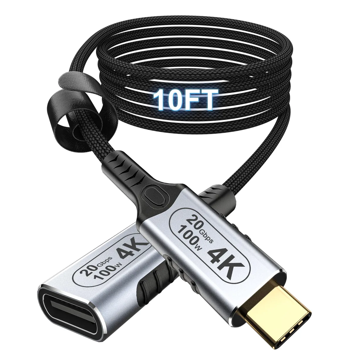 A ten foot USB-C extension cable with male and female connectors