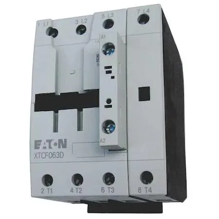 Grey rectangular IEC contactor with screw terminals DIN rail mounting