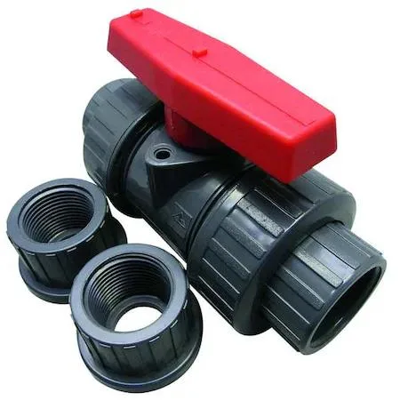 White PVC two-way ball valve with lever handle