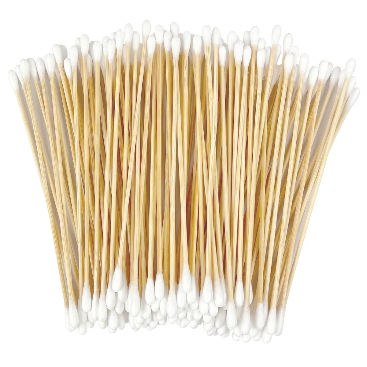 Box of 200 long cotton swabs with double round tips on bamboo sticks