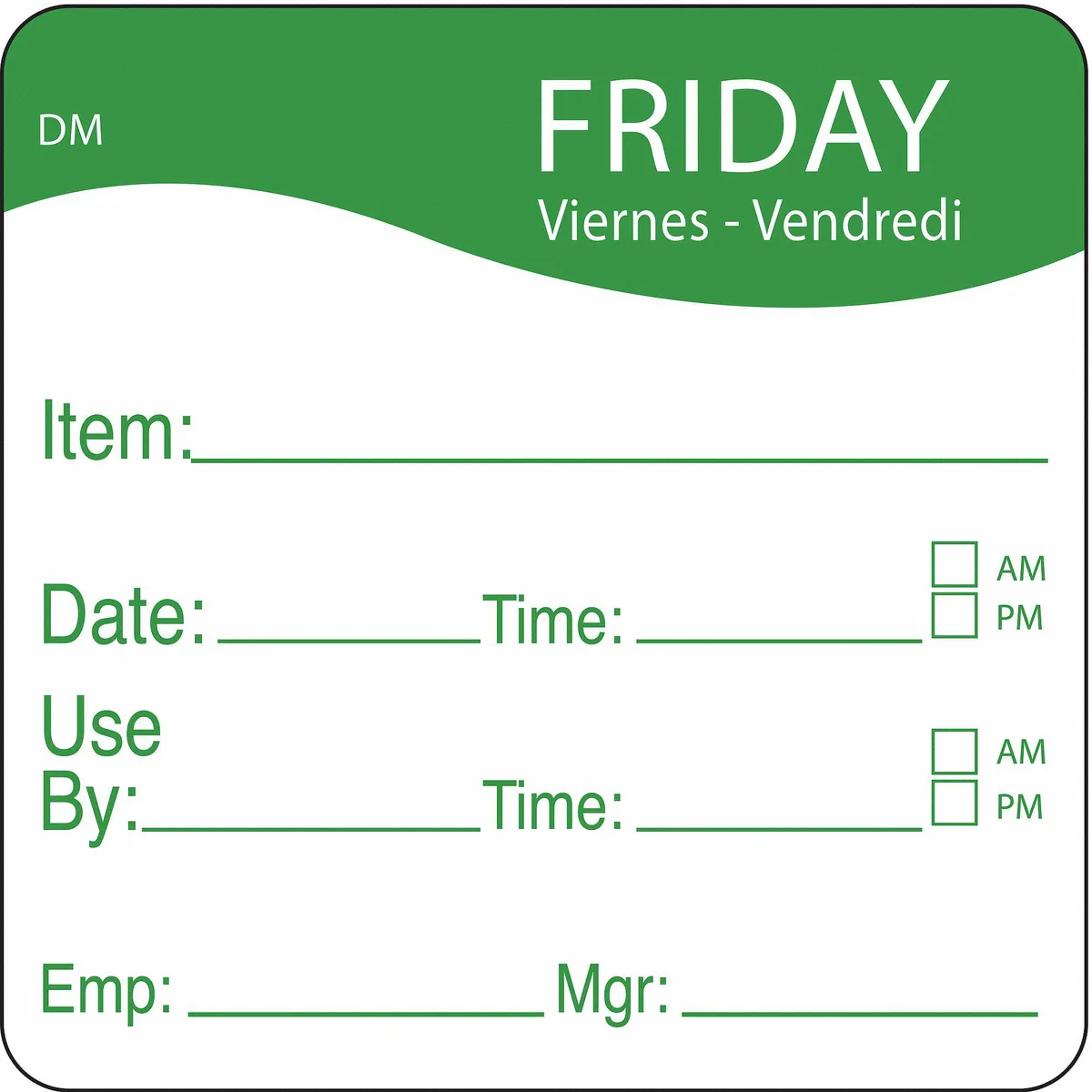 Square green dissolvable paper labels for Friday 250 count