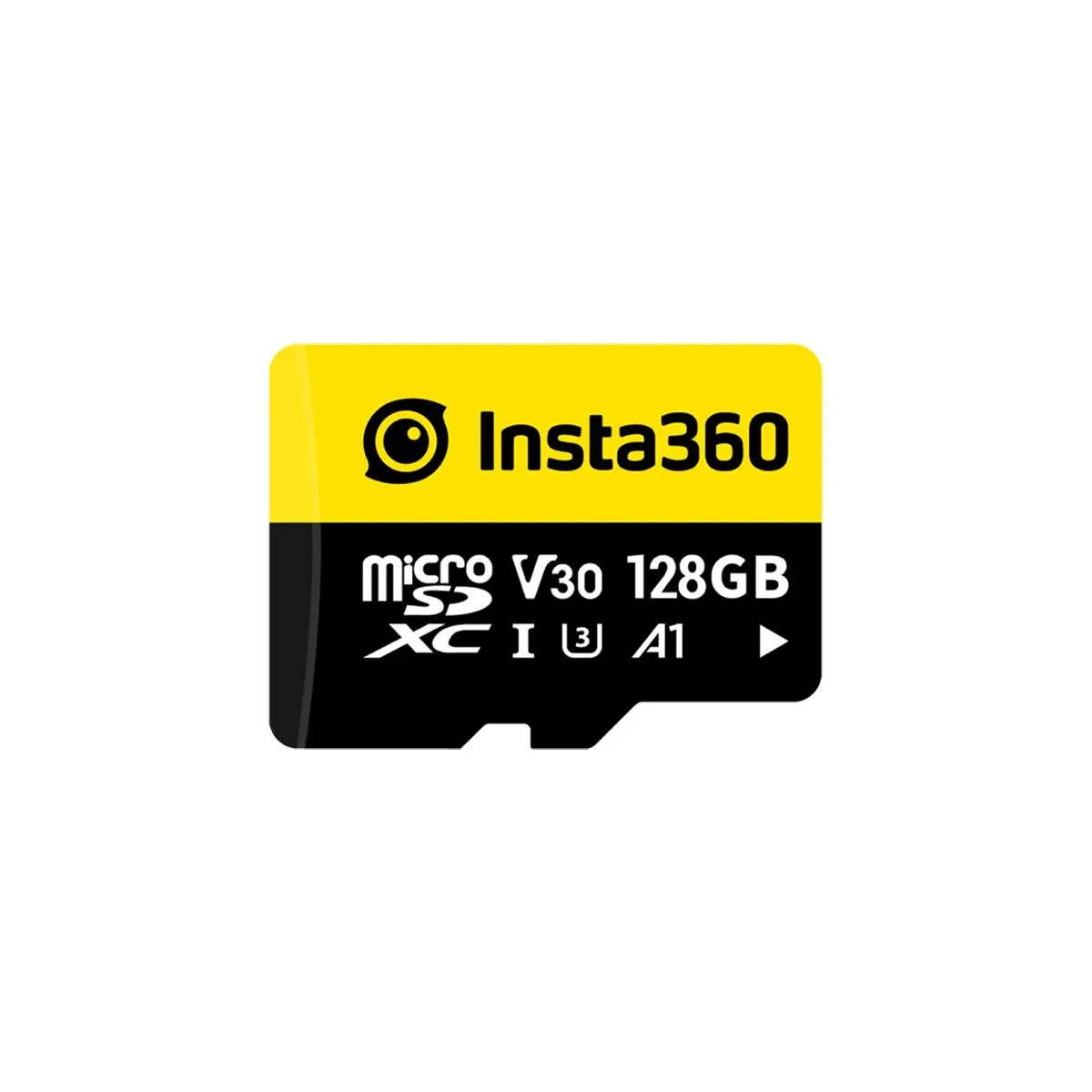 Insta360 128GB microSDXC card, small rectangular chip with gold contacts and black label