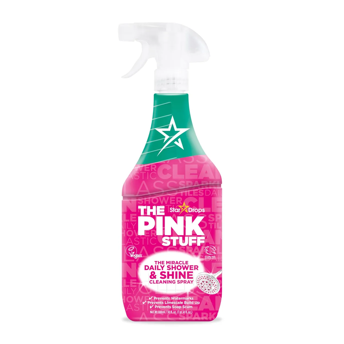 Pink spray bottle with trigger and label