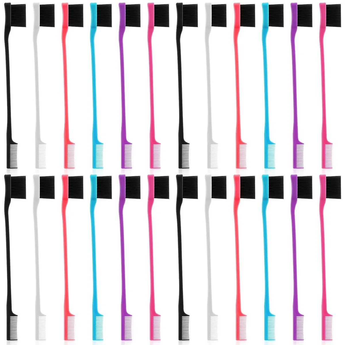 Set of 24 small double-sided edge brushes in assorted colours, smooth ABS plastic finish