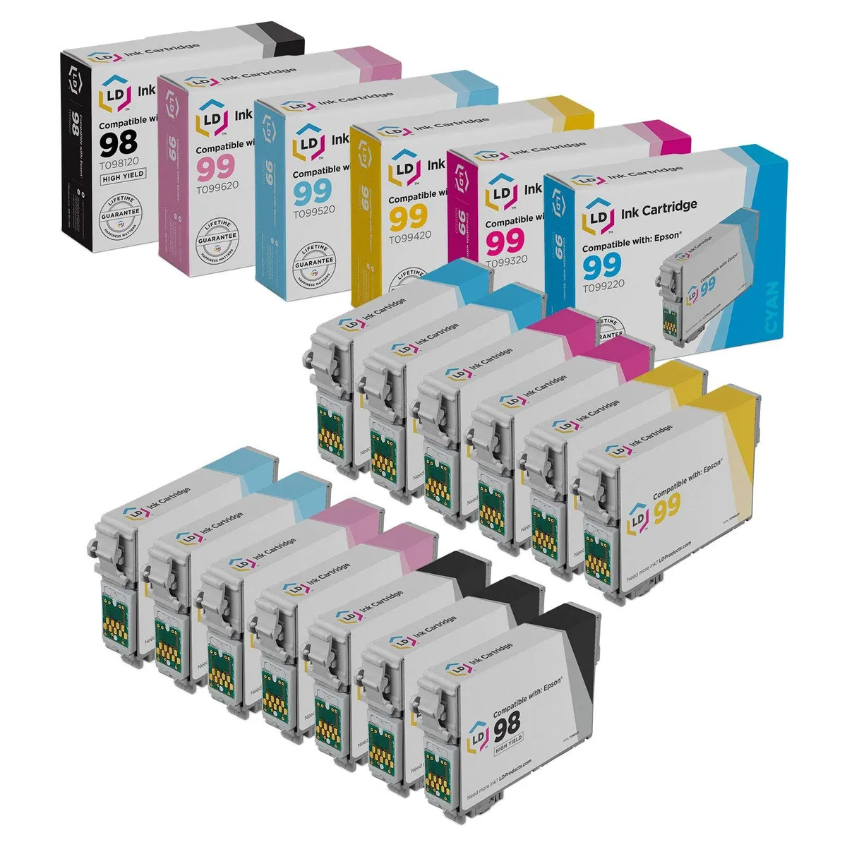 LD Products LD Products Epson 98/99 High Yield 13-pack (3 Black, 2 each Colour) — product photo