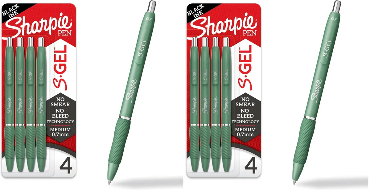Sharpie S-Gel Medium Point 0.7mm Black Ink Green Barrel 8 Pack — product photo