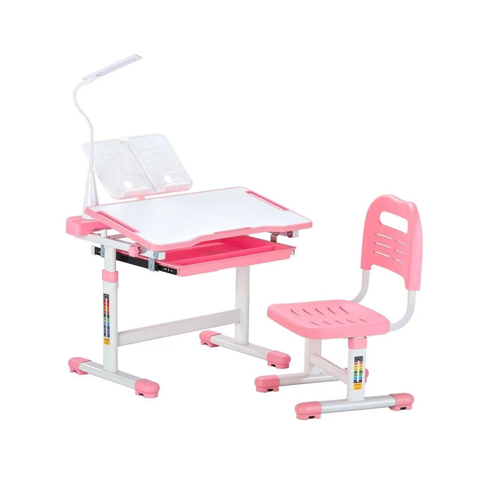 VEVOR VEVOR Kids Study Desk &amp; Chair Set with Lamp, Pink, 0-40° Tilt — product photo