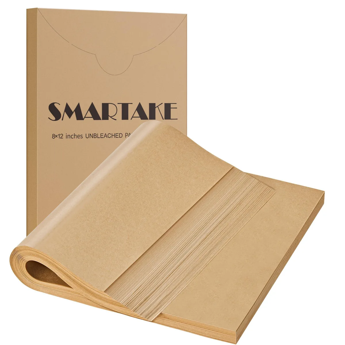 Stack of 200 unbleached parchment sheets in rectangular box