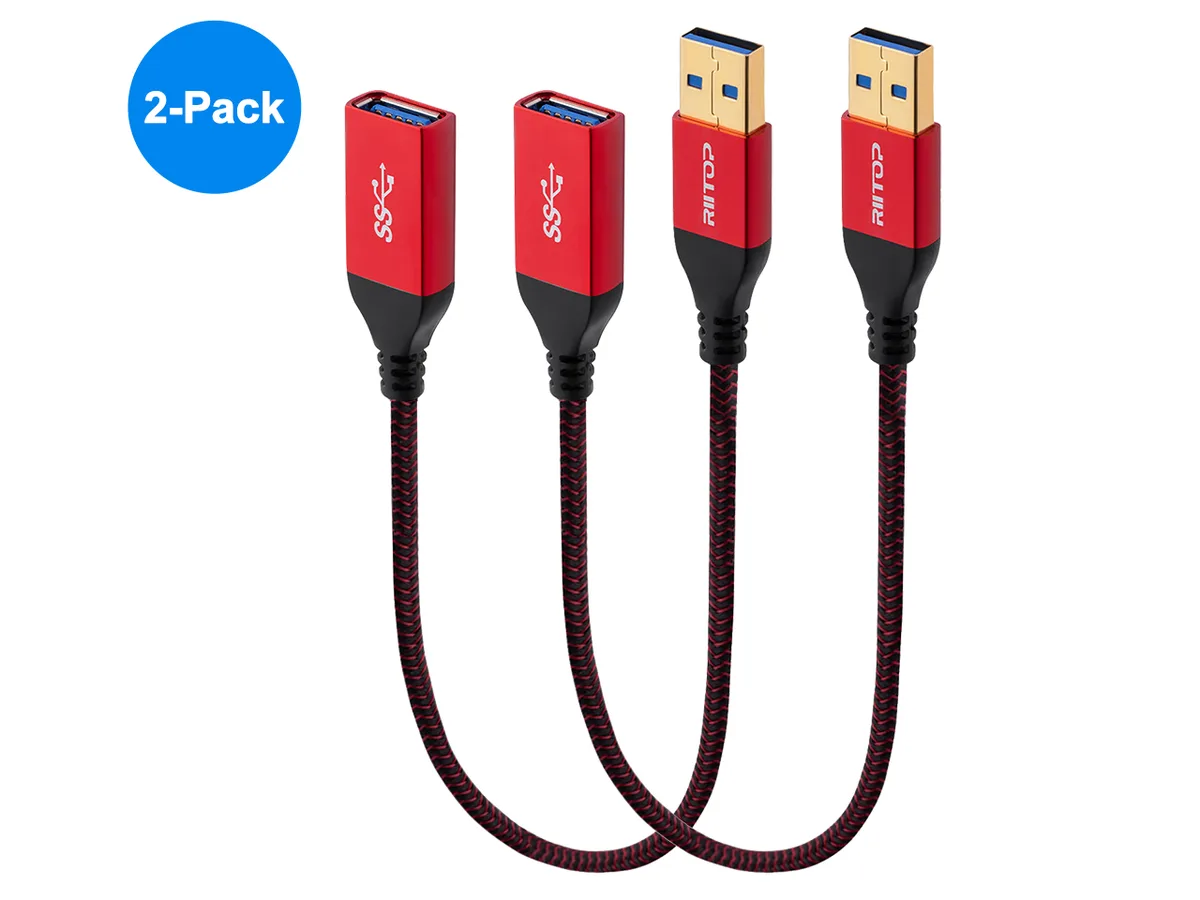 RIITOP RIITOP U3EX1FTR-2P USB 3.0 A Male to Female Extension Cable 1ft 2-Pack Red — product photo