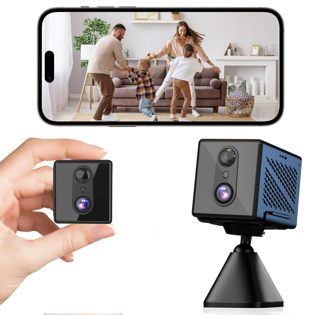 Compact indoor wireless camera with 120° wide-angle lens and 26ft night vision