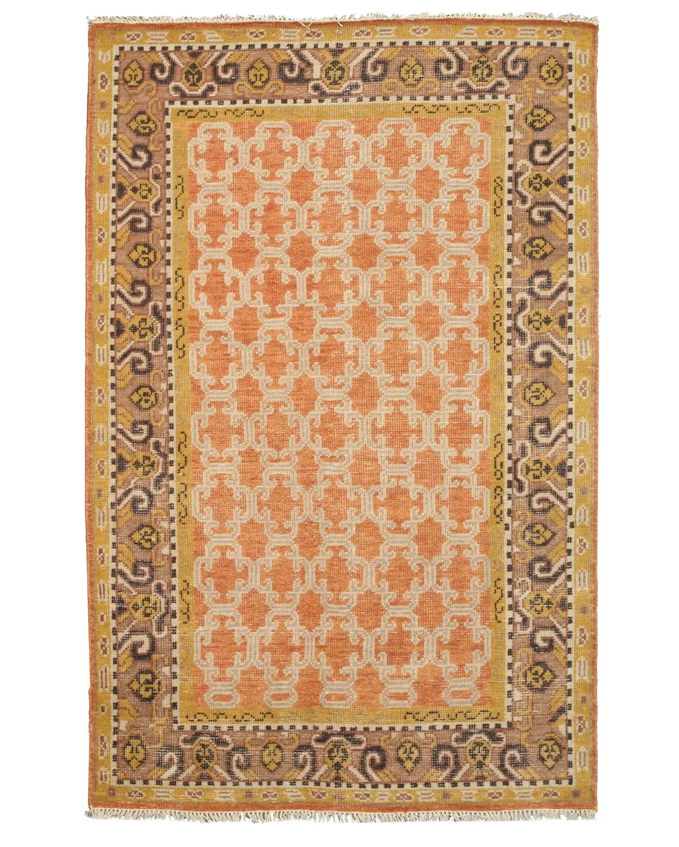 EORC EORC Hand Knotted Wool Orange Oriental Kotan Rug 6' x 9 — product photo