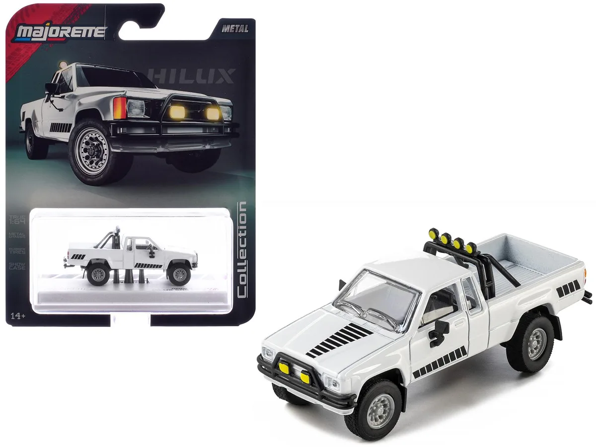 Majorette Majorette 1985 Toyota Hilux SR5 Pickup Truck White Black Graphics Collection 1/64 Diecast — product photo