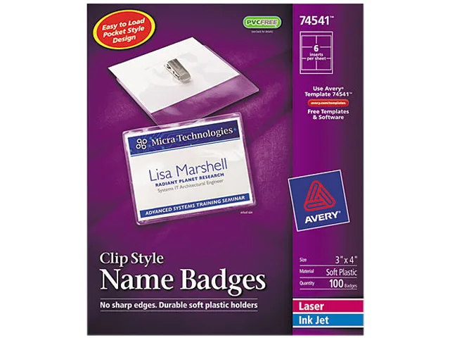 Avery Avery 74541 Badge Holder Kit Top Load 3 x 4 White 100/Box — product photo