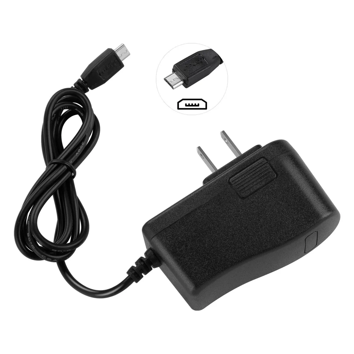 Compact white US wall charger with attached 3.3ft Micro USB cable