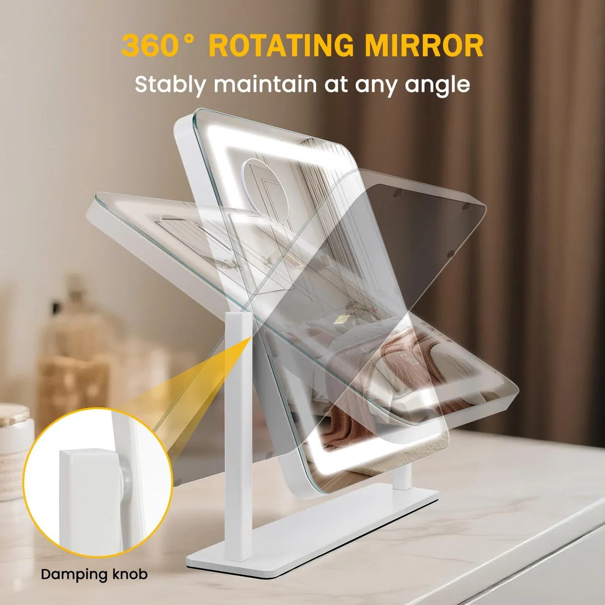  Bearolve 15"×12.2" LED Vanity Mirror White 140 LEDs 10x Magnification 360° Rotation — product photo