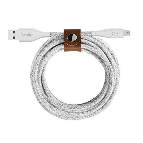 Belkin Belkin Duratek Plus Lightning to USB-A Cable 6 ft with Strap White — product photo
