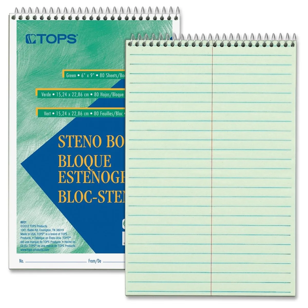 TOPS TOPS 8021DZ Green Tint Steno Pad 6x9 80 Sheet 12 Pack — product photo