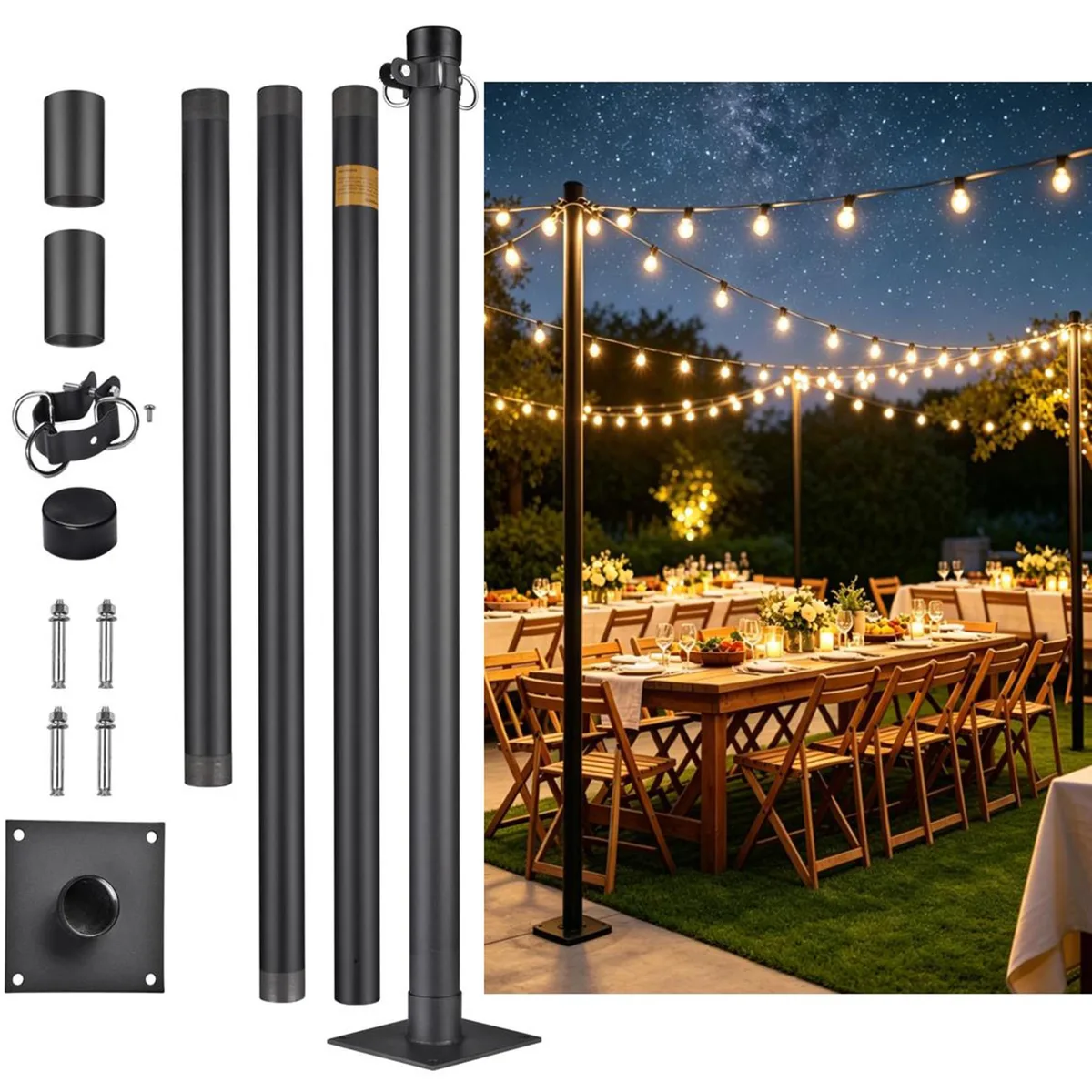 Yescom USA, Inc. Yescom USA, Inc. 10 ft Shade Sail Pole Canopy 121" Black Part 07SSP002-10FT-BLACK — product photo