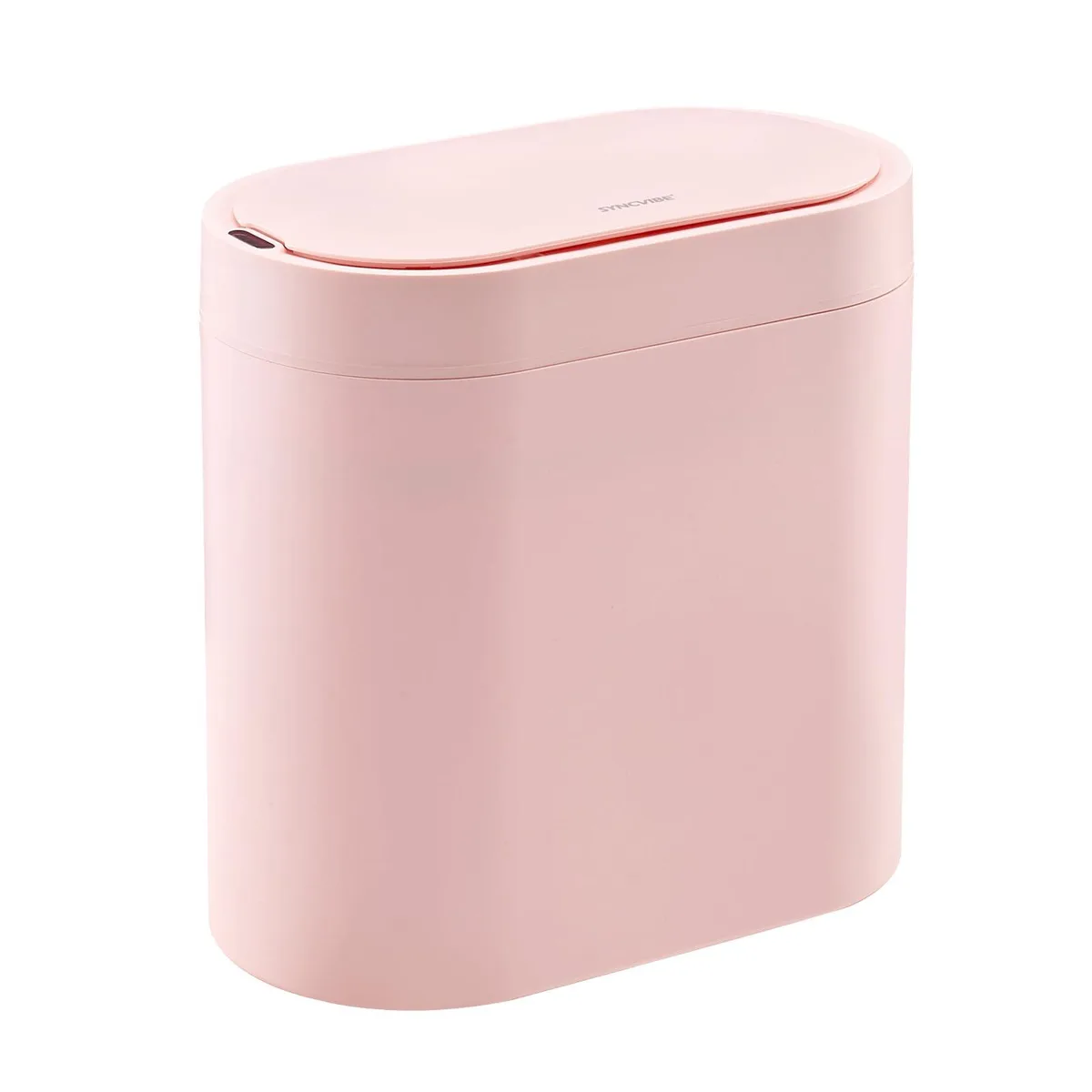 Three slim white plastic 2‑gallon motion‑sensor bins, oval 5.5″ wide × 10.2″ tall