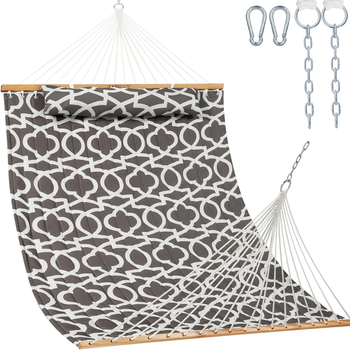 Lazy Daze Hammocks 12FT Quilted Fabric Hammock Floral Gray with Pillow Spreader Bar 450lbs — product photo