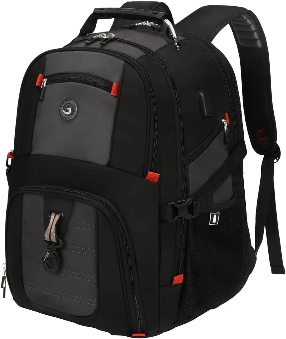Grey 50L travel laptop backpack with USB port, fits 17 inch computer