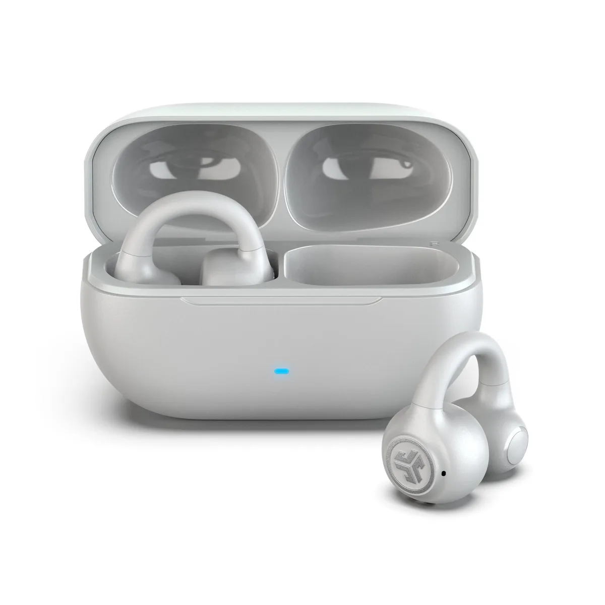 JLab Flex Open Ear Earbuds Clip-On White Bluetooth 5.3 21h — product photo