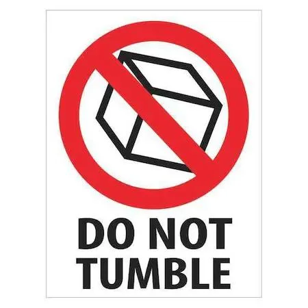 Red white black rectangular label reading Do Not Tumble