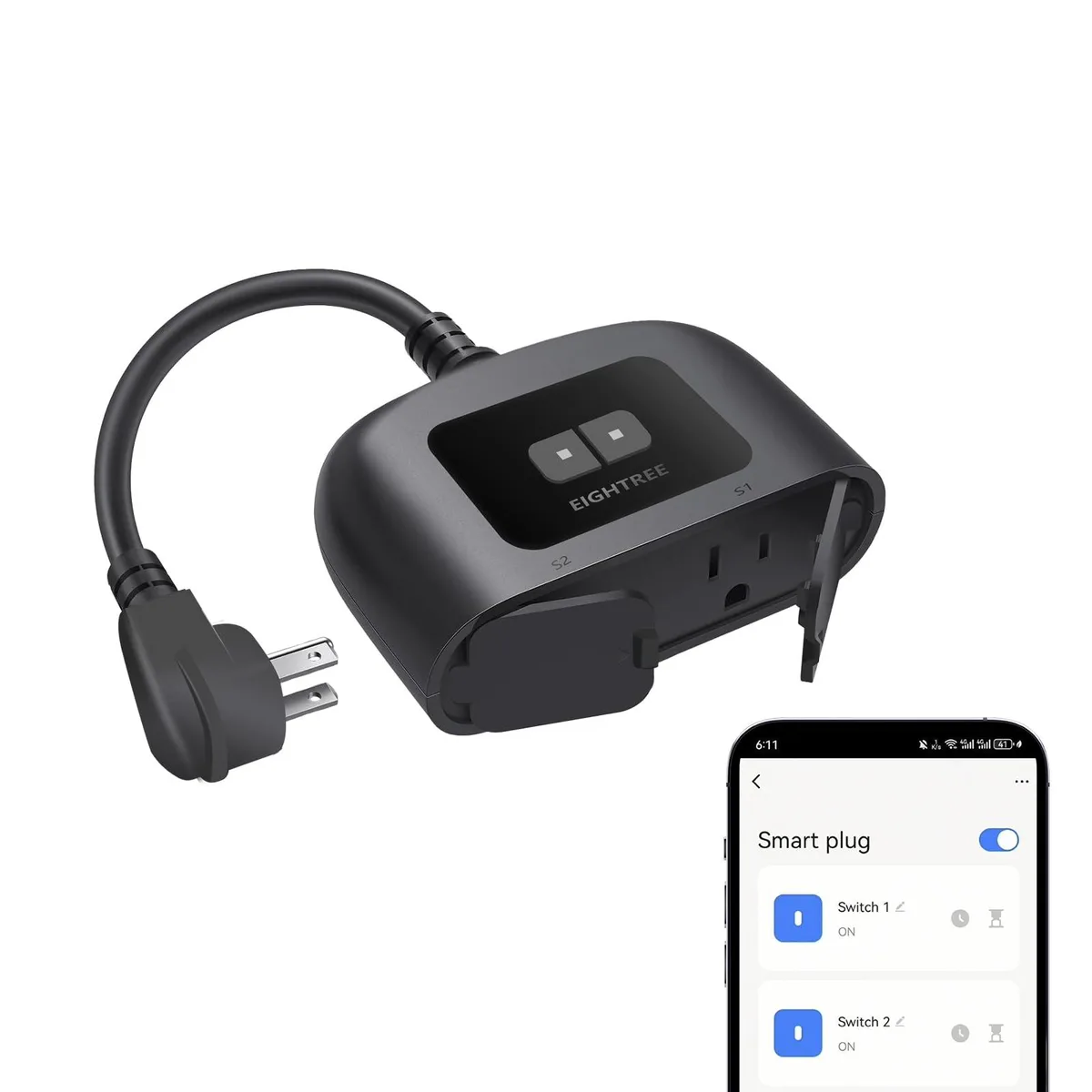 TP-LINK ET77 Outdoor Smart Plug IP44 Dual Outlet 2.4GHz — product photo