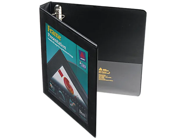 Black framed view binder with clear cover and spine, one-inch EZD rings